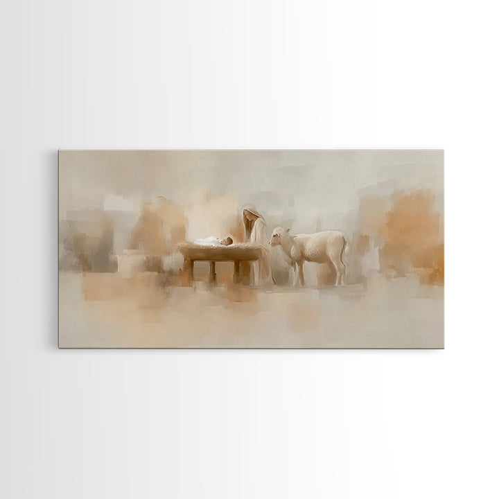 Gentle Manger Grace | Framed Canvas Print | Christian Art Canvas | Christian Wall Art | Birth Of Jesus Painting | Christmas Art | Christian