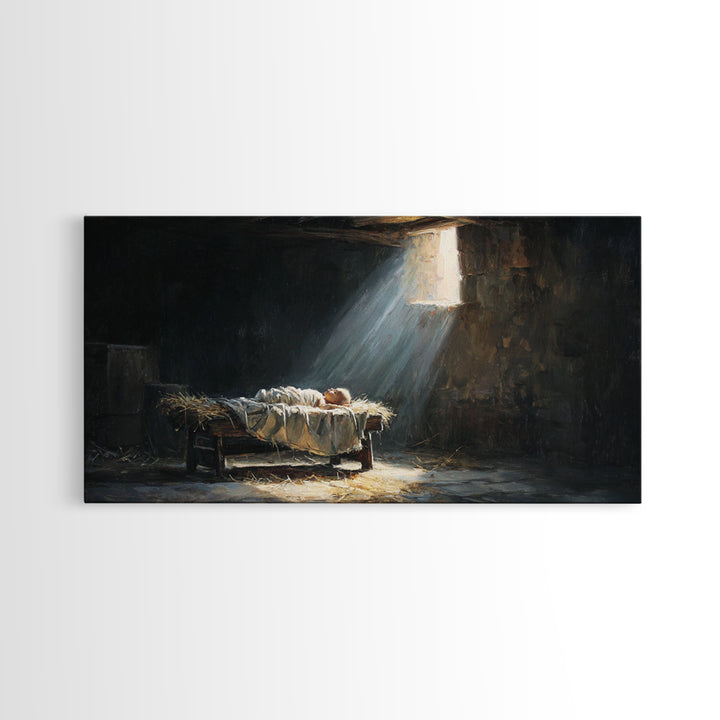 Manger Light Dawn | Framed Canvas Print | Christian Christmas Art | Christian Art Canvas | Christian Wall Art | Birth Of Jesus Painting | C