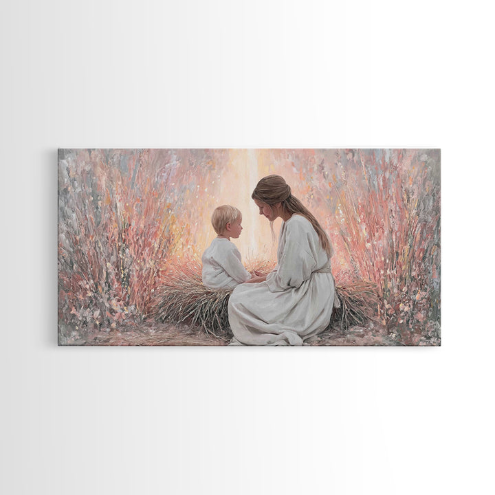 Mother’s Devotion | Framed Canvas Print | Christian Art Canvas | Christian Wall Art | Christian Christmas Art | Jesus Painting | Christian