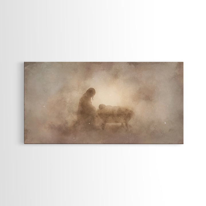 Holy Night Glow – Framed Canvas Print – Christian Wall Art – Jesus Christmas Art – Christian Art Canvas – Christmas Wall Art – Christian De