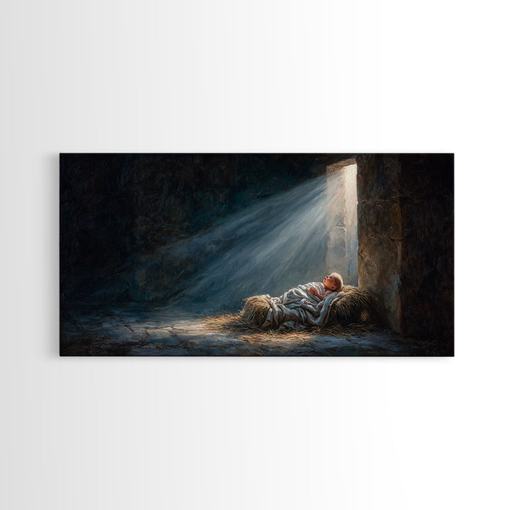 Manger Light Peace – Framed Canvas Print – Christian Art Canvas – Christmas Wall Art – Jesus Painting – Christian Christmas Art – Christian