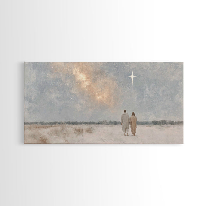Walking By Starlight – Framed Canvas Print – Christian Wall Art – Minimalist Christian Art – Christian Art Print – Christian Christmas Art