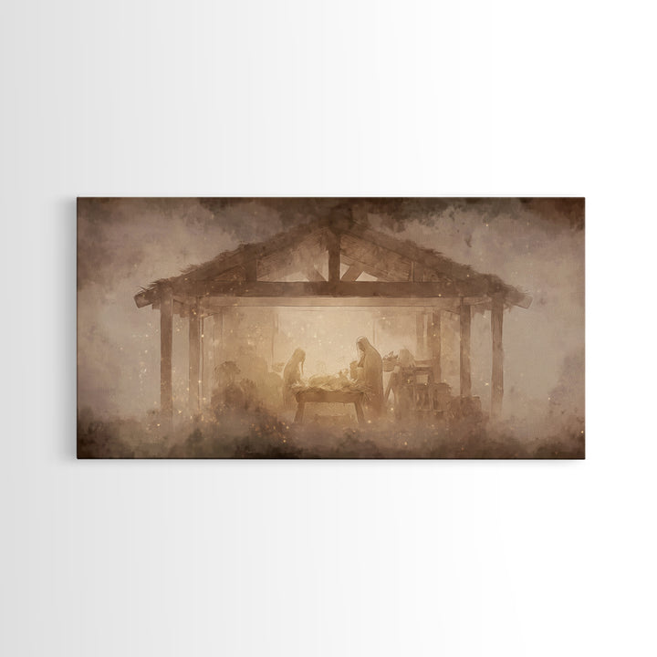 Nativity Glow – Framed Canvas Print – Christian Wall Art – Christmas Canvas Wall Art – Christian Art Print – Vintage Christmas Art – Christ