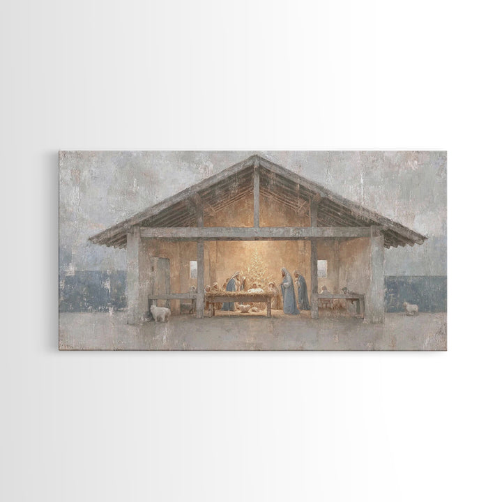 Silent Adoration – Framed Canvas Print – Christian Art Print – Christian Wall Art – Jesus Christmas Art – Christmas Art Work – Framed Chris