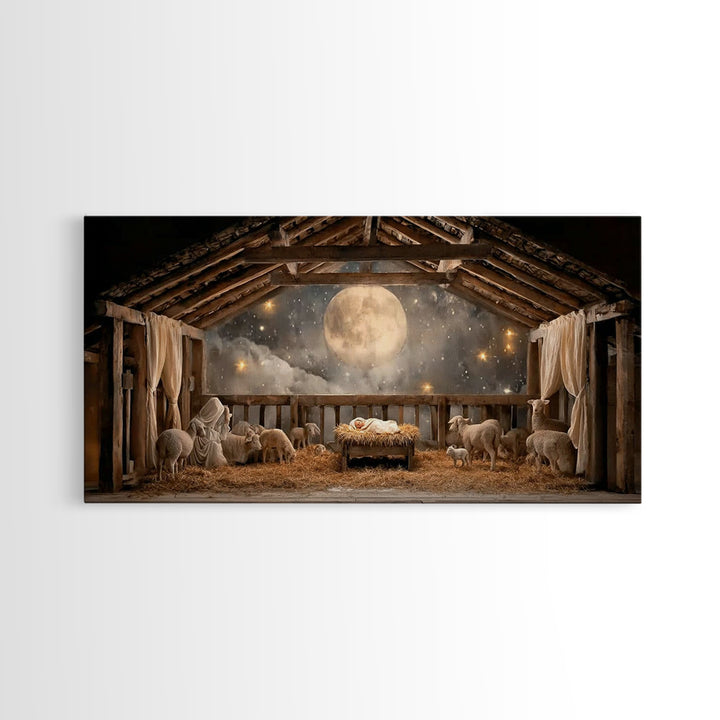 Sacred Night Peace – Framed Canvas Print – Christmas Wall Art – Christian Art Canvas – Jesus Painting – Christian Christmas Art – Christian
