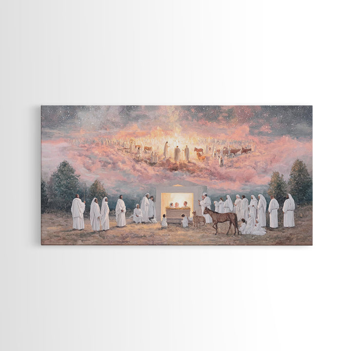 Celestial Birth Grace, Framed Canvas Print, Christian Wall Art, Jesus Painting, Christmas Art, Christian Christmas Art, Christian Decor