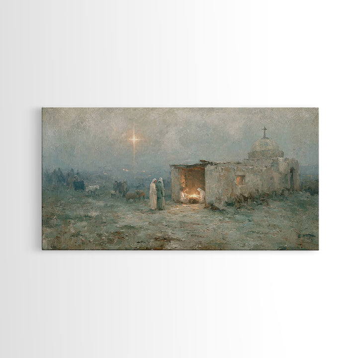Sacred Night Refuge – Framed Canvas Print – Christian Art Canvas – Jesus Painting – Christmas Art – Christian Christmas – Christian Decor