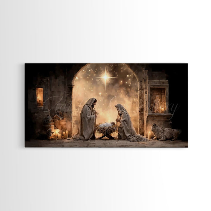 Radiant Manger Hope – Framed Canvas Print – Christian Christmas Art – Christian Art Canvas – Jesus Painting – Framed Christmas Art – Christ