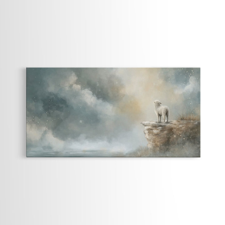 Shepherd Mist Dawn - Framed Canvas Print - Christian Art Prints - Christian Decor - Christian Christmas Art - Subtle Christian Art - Christ