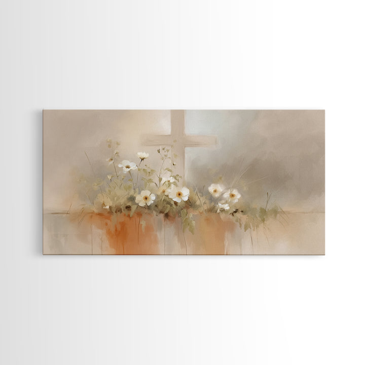 Peaceful Cross Light – Framed Canvas Print – Christian Wall Art – Minimalist Christian Art – Christian Art Print – Subtle Christian Paintin