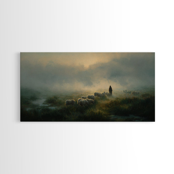 Quiet Pastures – Framed Canvas Print – Christian Wall Art – Jesus Painting – Christian Christmas Art – Christian Art Canvas – Christmas Wal