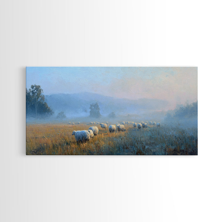 Misty Pastures – Framed Canvas Print – Christian Art – Christian Wall Art – Christian Art Canvas – Christian Art Painting – Large Christian