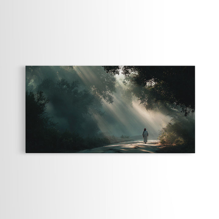 Forest Light Path | Framed Canvas Print | Jesus Painting | Christian Art Canvas | Christian Wall Art | Christian Christmas Art | Christian