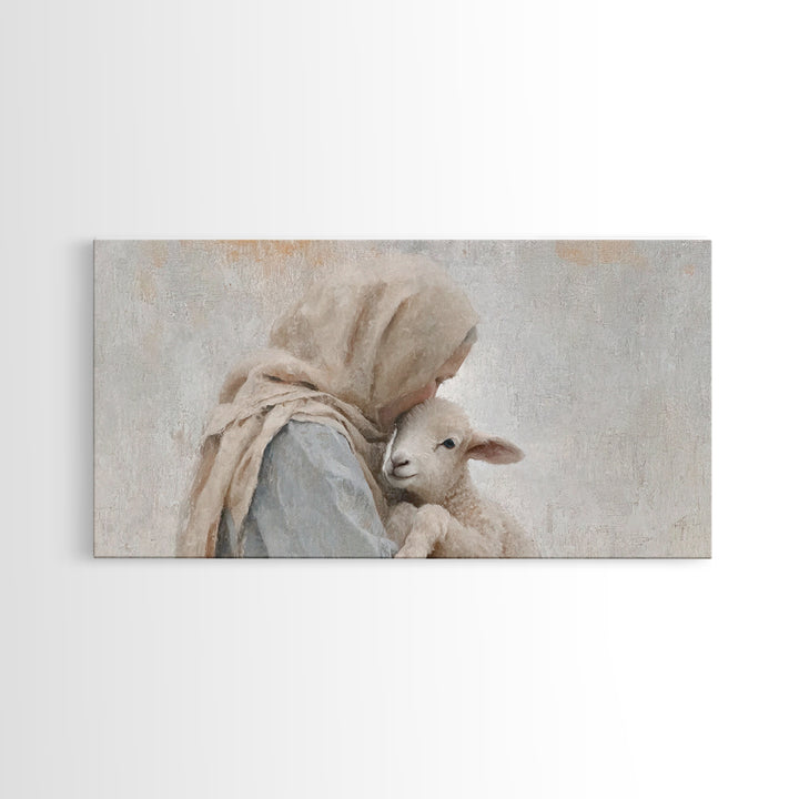 Tender Shepherd Love, Framed Canvas Print, Christian Art Canvas, Christian Wall Art, Jesus Painting, Christian Christmas Art, Christian Dec