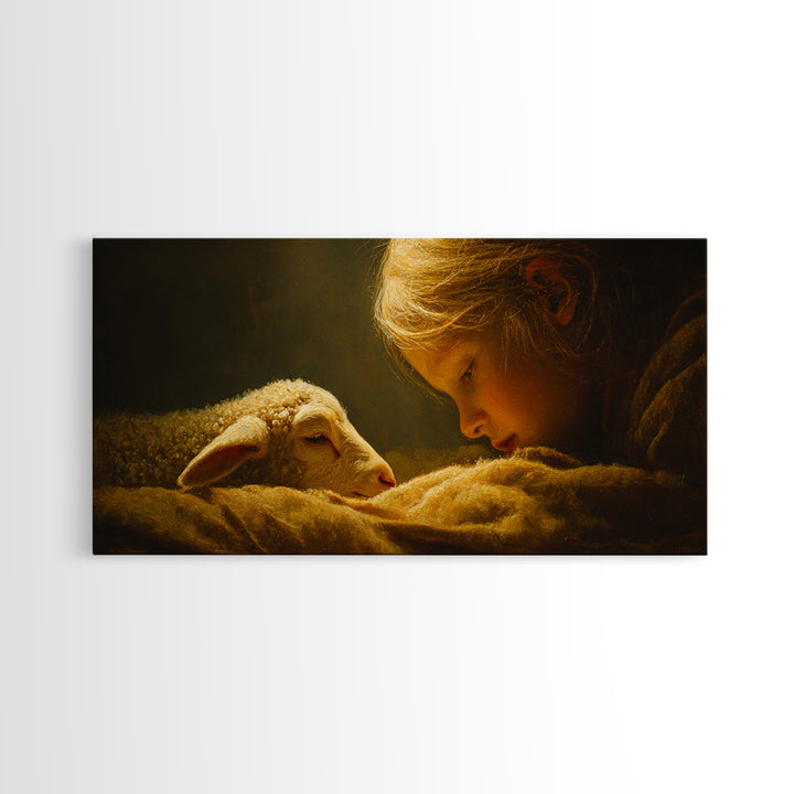 Little Lamb Blessing | Framed Canvas Print | Christian Wall Art | Christian Art Canvas | Christian Christmas Art | Jesus Painting | Christi