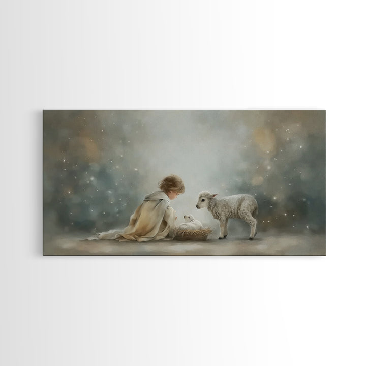 Starry Manger Peace – Framed Canvas Print – Christian Art Canvas – Christian Wall Art – Jesus Painting – Christian Christmas Art – Christia
