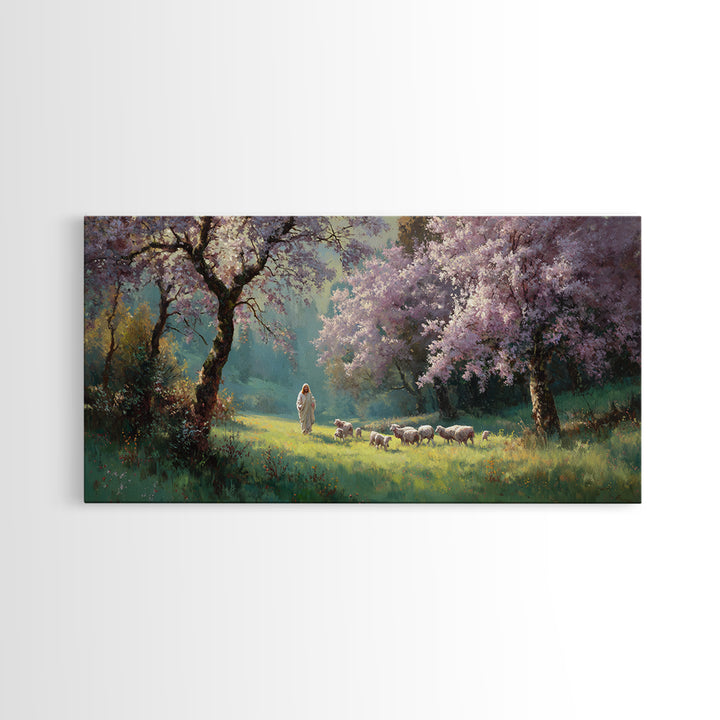Sacred Pasture – Framed Canvas Print – Christian Wall Art – Christian Art Canvas – Jesus Painting – Christian Christmas Art – Christian Dec