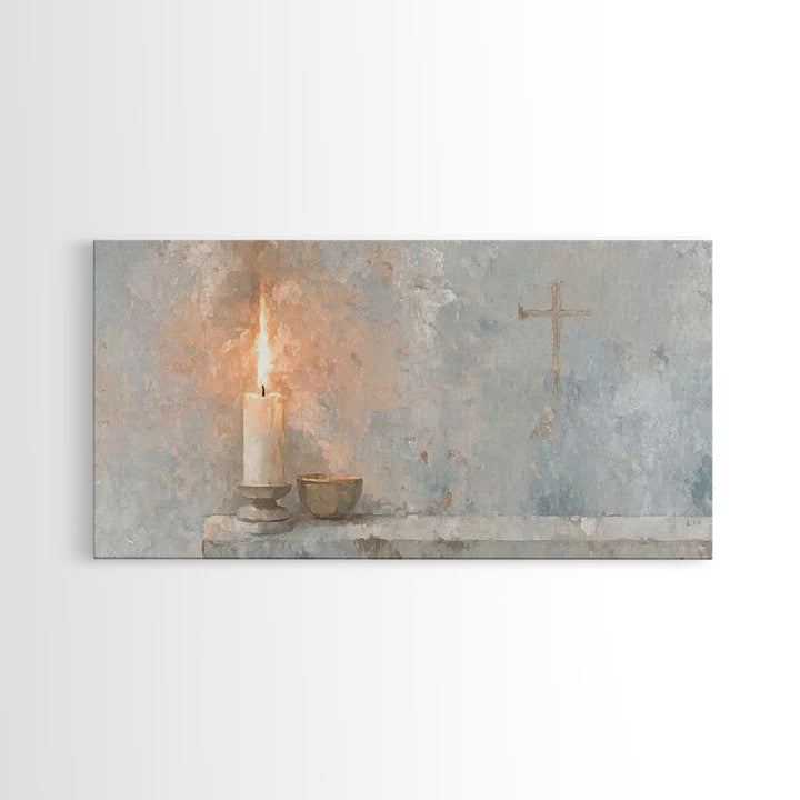Sacred Candle Grace – Framed Canvas Print – Christian Wall Art – Christian Art Canvas – Minimalist Christian Art – Christian Decor – Subtle