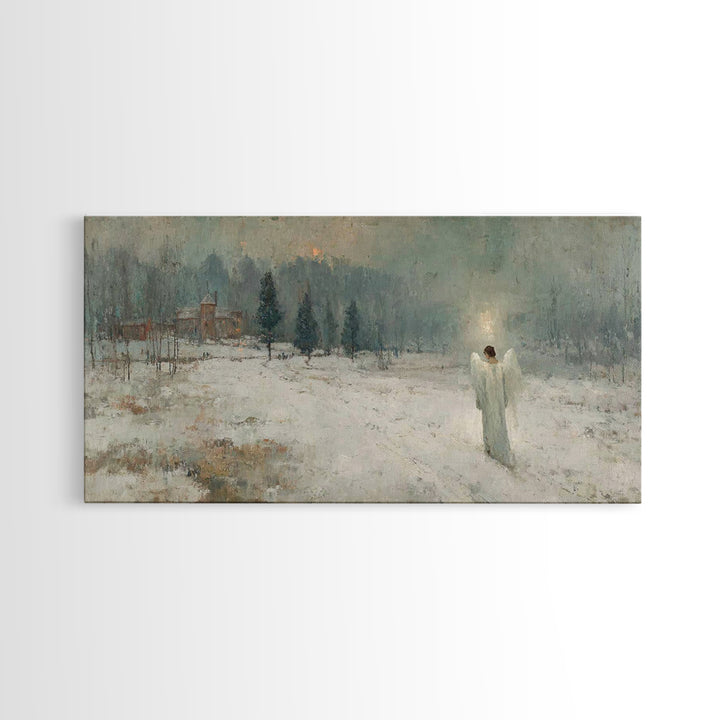 Winter Guardian Light – Framed Canvas Print – Christian Wall Art – Christian Art Canvas – Moody Christmas Art – Christian Christmas Decor –
