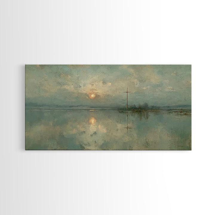 Silent Cross Reflection, Framed Canvas Print, Christian Art Canvas, Moody Christian Art, Christian Wall Art, Christmas Art, Christian Decor