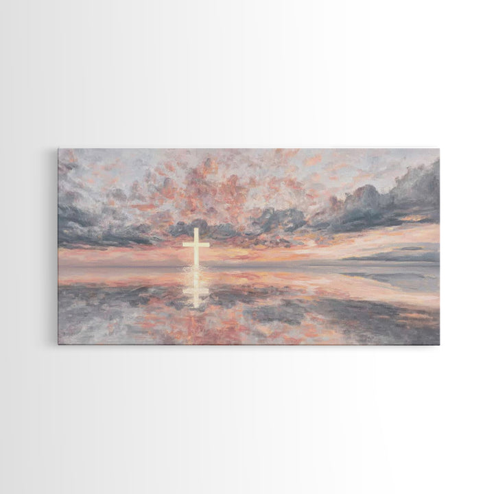 Rose Dawn Cross – Framed Canvas Print – Christian Art Canvas – Christian Wall Art – Modern Christian Art – Christmas Art – Christian Gift I