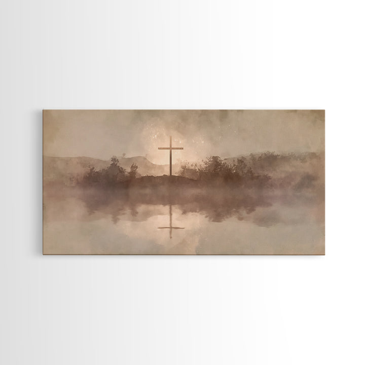 Misty Hill Cross | Framed Canvas Print | Christian Art Canvas | Moody Christian Art | Christian Wall Art | Christmas Art | Christian Decora