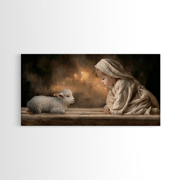 Gentle Nativity Gaze – Framed Canvas Print – Christian Wall Art – Christian Art Canvas – Jesus Painting – Christian Christmas Art