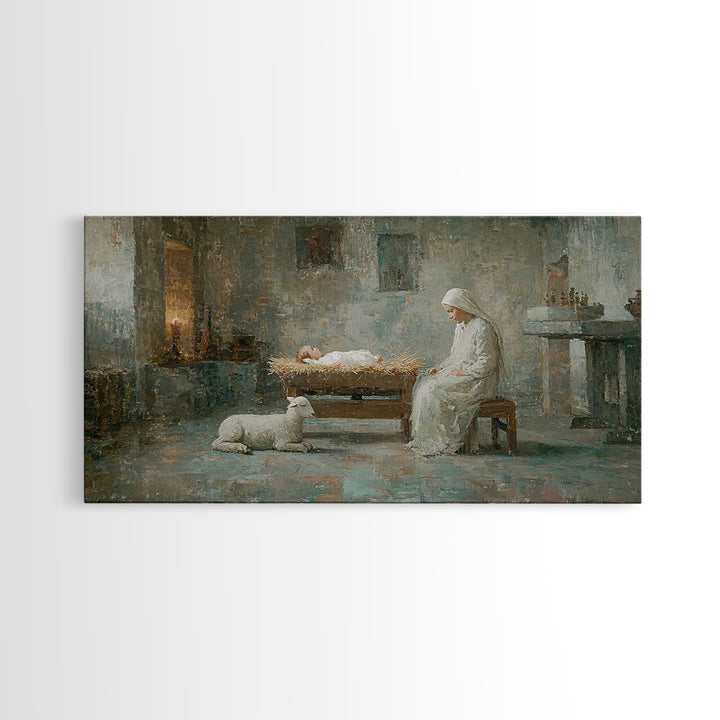 Quiet Manger Peace – Framed Canvas Print – Christian Art Canvas – Christian Wall Art – Christmas Art – Mary And Jesus Painting