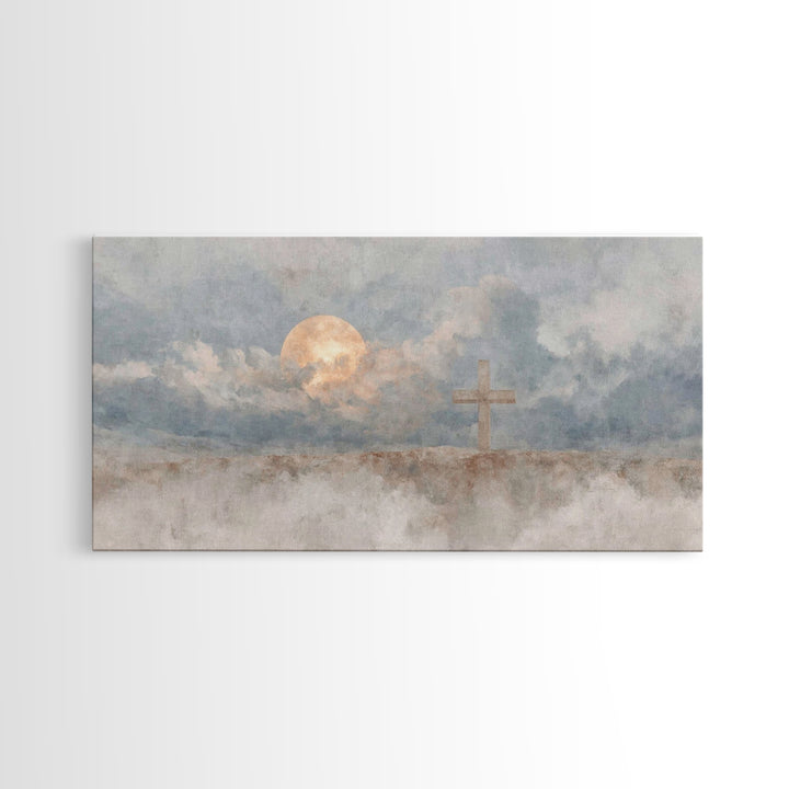 Moonlit Salvation – Framed Canvas Print – Christian Wall Art – Christian Art Canvas – Christian Art – Modern Christian Art