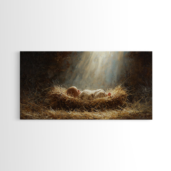 Heavenly Manger Light – Framed Canvas Print – Christian Wall Art – Jesus Painting – Christmas Art – Christian Decor – Christian Christmas A