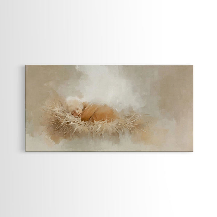 Gentle Nativity Glow – Framed Canvas Print – Christian Christmas Art – Christian Wall Art – Jesus Painting – Christmas Canvas Wall Art – Ch