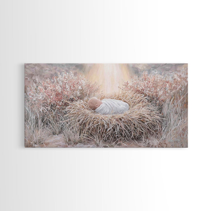 Sacred Straw Cradle – Framed Canvas Print – Christian Art Print – Christmas Art – Christian Wall Art – Jesus Painting – Christian Christmas