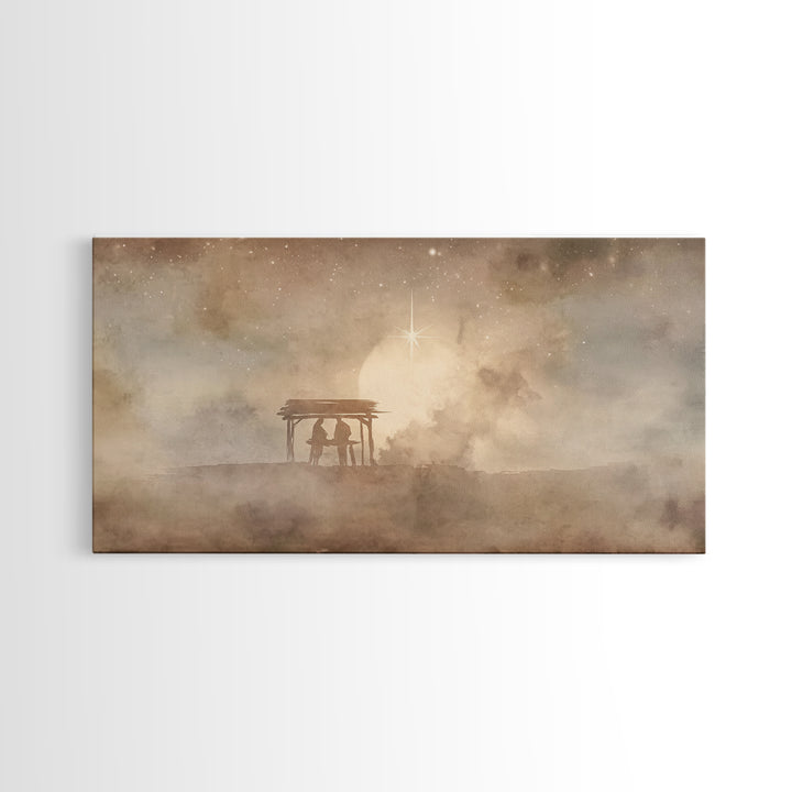 Holy Shelter Night – Framed Canvas Print – Christian Christmas Art – Christian Wall Art – Christmas Art Prints – Jesus Painting – Christian