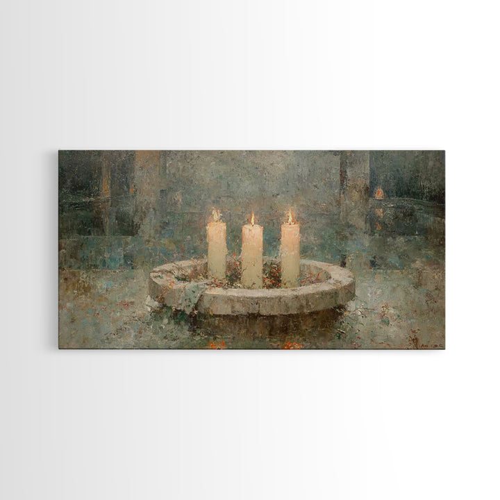 Evening Advent Glow – Framed Canvas Print – Christmas Art – Christian Art Canvas – Christian Christmas Decor – Christmas Wall Art – Moody C