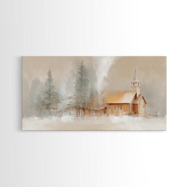 Winter Church Light - Framed Canvas Print - Christian Wall Art - Christmas Art - Christian Art Work - Christian Decor