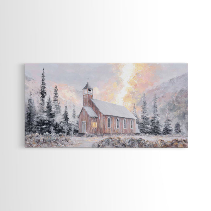 Frosted Sanctuary, Framed Canvas Print, Christian Wall Art, Christmas Art Work, Christian Christmas Art, Christian Art Canvas