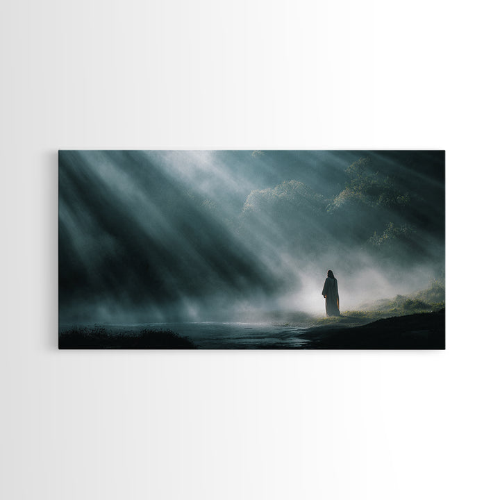 Valley Light, Framed Canvas Print, Christian Wall Art, Modern Christian Art, Jesus Painting, Christian Art Canvas, Christian Christmas Deco