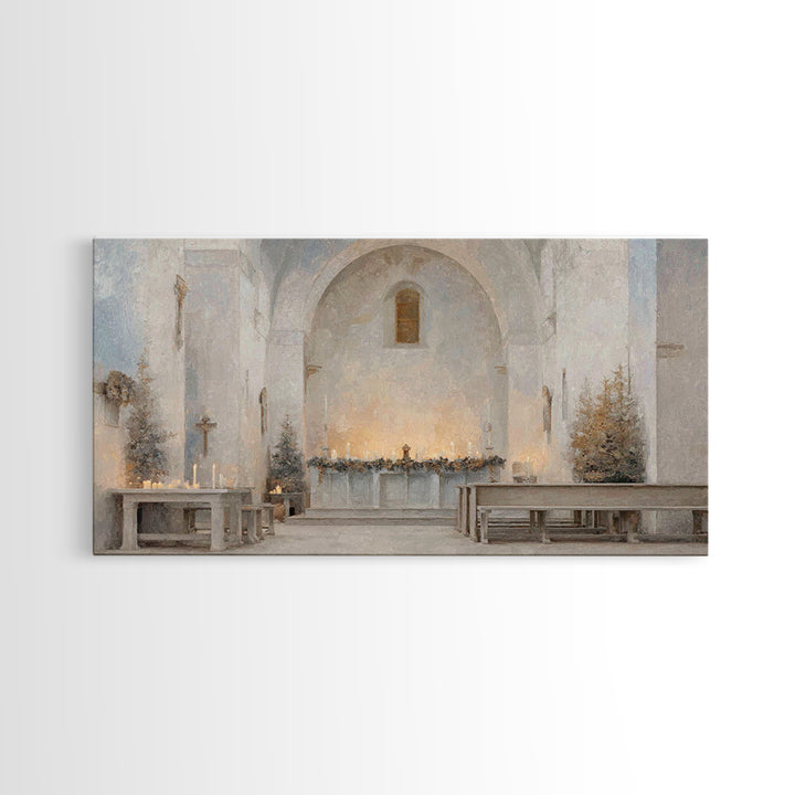 Winter Chapel Light – Framed Canvas Print – Christian Wall Art – Christian Art Canvas – Christmas Art – Christian Christmas Decor – Unique