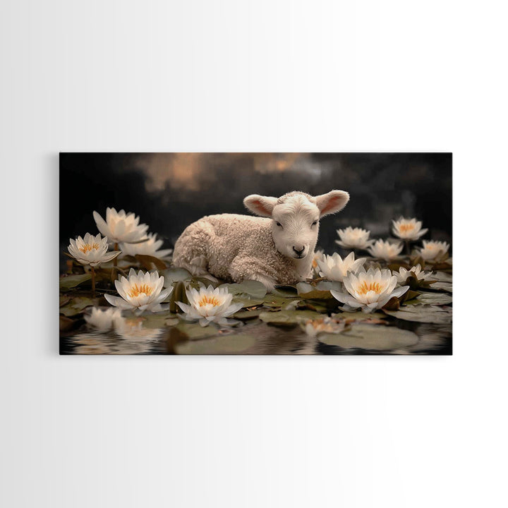 Still Waters Lamb – Framed Canvas Print – Christian Art Print – Christian Wall Art – Christian Art Canvas – Vintage Christian Art – Christi
