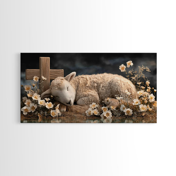 Heavenly Lamb – Framed Canvas Print – Christian Wall Art – Christian Art Canvas – Jesus Painting – Pastoral Scenery – Christian Christmas A