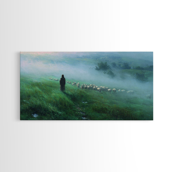 Morning Shepherd – Framed Canvas Print – Christian Art Canvas – Christian Wall Art – Jesus Painting – Christian Art Prints – Moody Christia