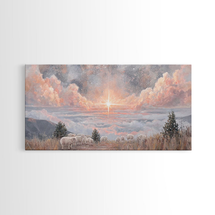 Shepherds’ Field Light – Framed Canvas Print – Christian Christmas Art – Christian Art Canvas – Retro Christmas Art – Christian Decorations