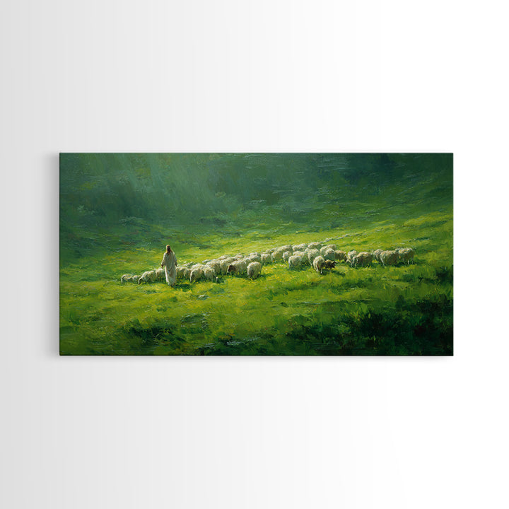 Shepherd’s Calm – Framed Canvas Print – Christian Wall Art – Jesus Painting – Christian Art Canvas – Pastoral Scenery – Christian Christmas