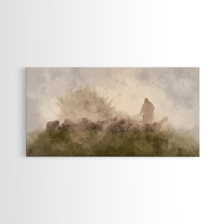 Silent Meadow Light, Framed Canvas Print, Christian Art Canvas, Christian Wall Art, Jesus Painting, Moody Christian Art, Christmas Art Prin