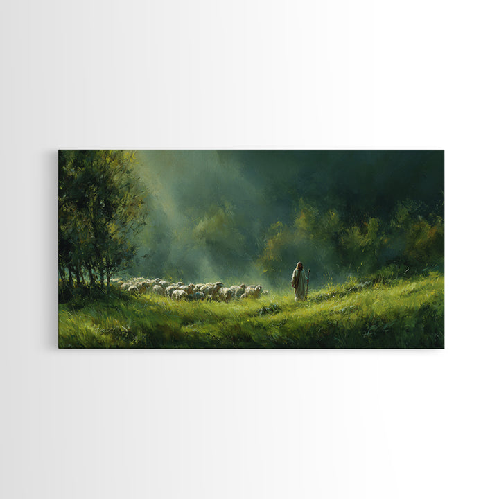 Guiding Forest Light, Framed Canvas Print, Jesus Painting, Christian Wall Art, Christian Art Canvas, Large Christian Painting, Subtle Chris