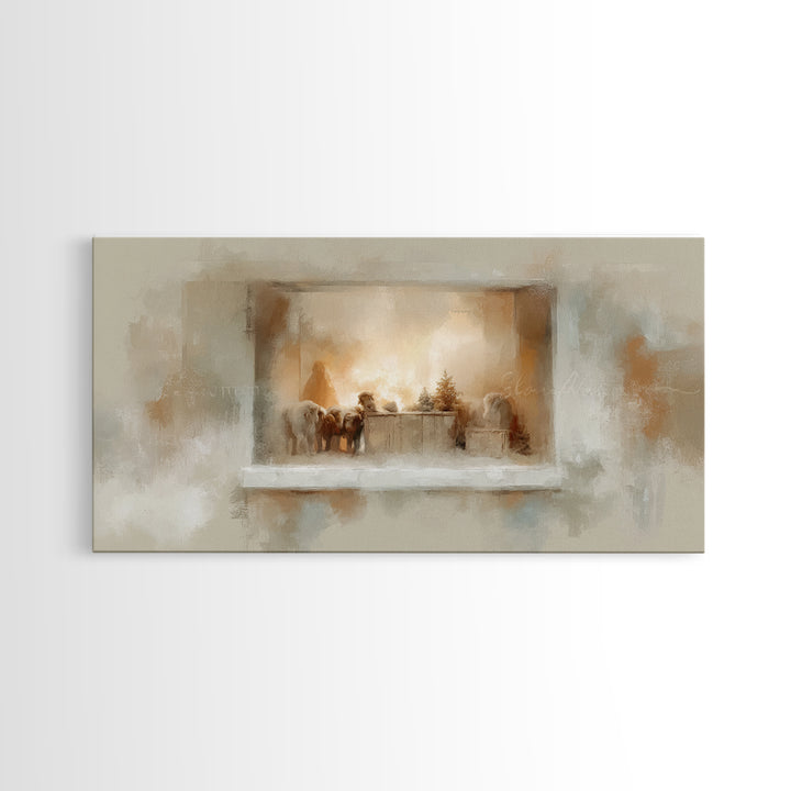 Nativity Window Glow – Framed Canvas Print – Christmas Art – Christian Christmas Decor – Christian Wall Art – Jesus Christmas Art – Christm