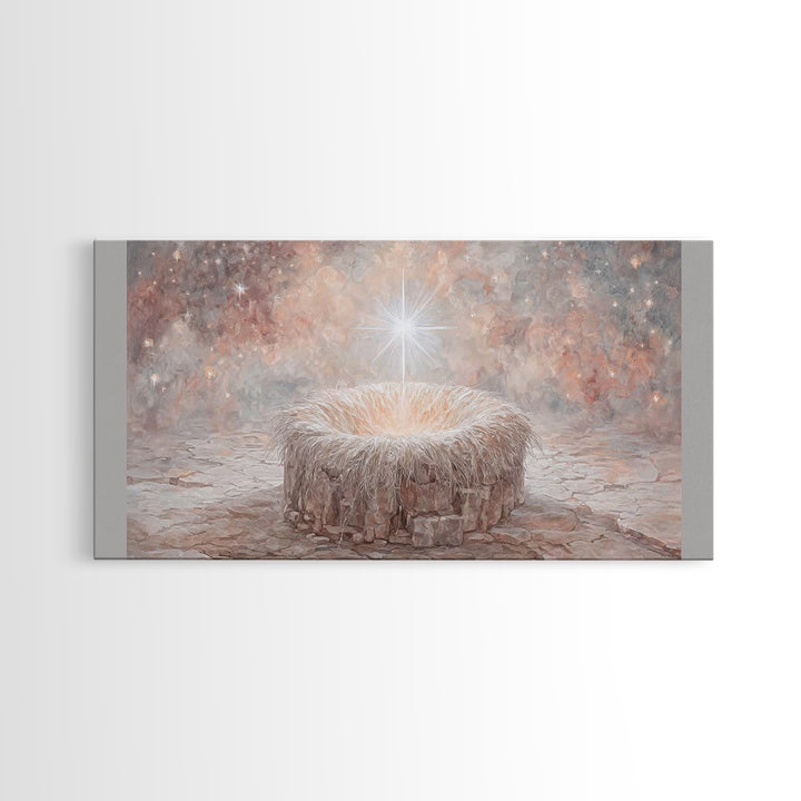 Celestial Cradle | Framed Canvas Print | Christian Christmas Art | Christian Decor | Christian Art Canvas | Christian Wall Art | Jesus Pain