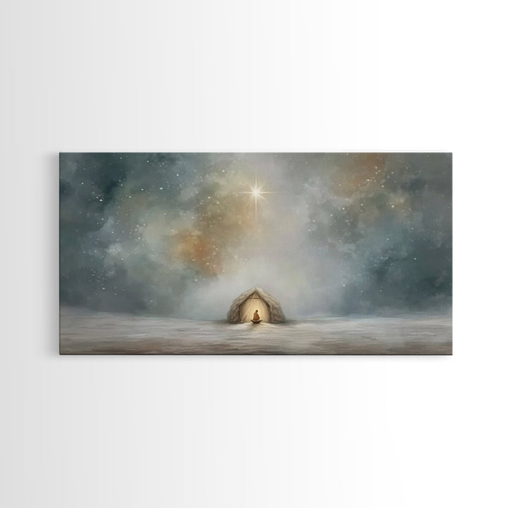 Divine Arrival | Framed Canvas Print | Christian Art Canvas | Christian Wall Art | Jesus Painting | Christian Christmas Art | Christian Dec