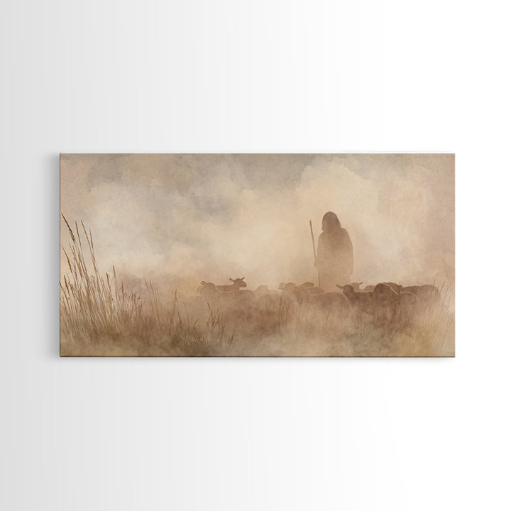 Shepherd In Mist – Framed Canvas Print | Christian Art Canvas | Christian Wall Art | Christian Christmas Art | Christian Art | Jesus Painti