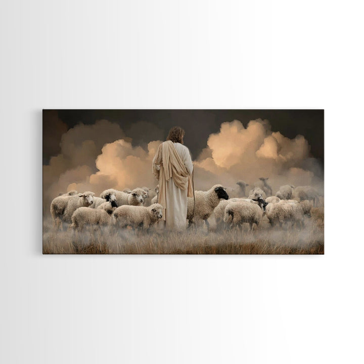 Evening Flock Peace – Framed Canvas Print | Christian Art | Jesus Painting | Christian Art Canvas | Christian Wall Art | Christmas Art